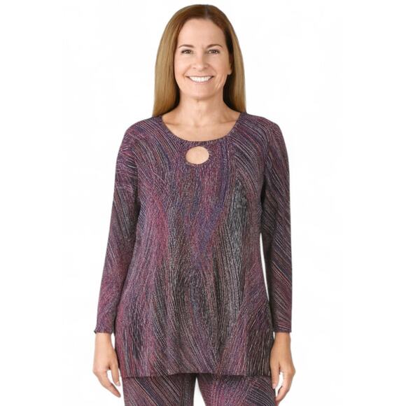 BRITTANY BLACK Women's Blouse Top Extra Large Purple Colorful Abstract Keyhole - Picture 1 of 3